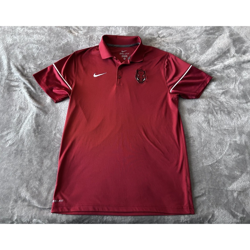 Nike Arkansas Razorback Mens Medium Dri-Fit Short Sleeve Polo Red SEC College